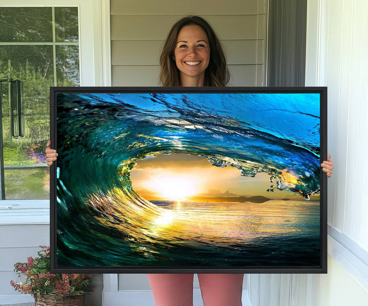 The Ocean Wave at Sunset Canvas Art exudes a coastal vibe.