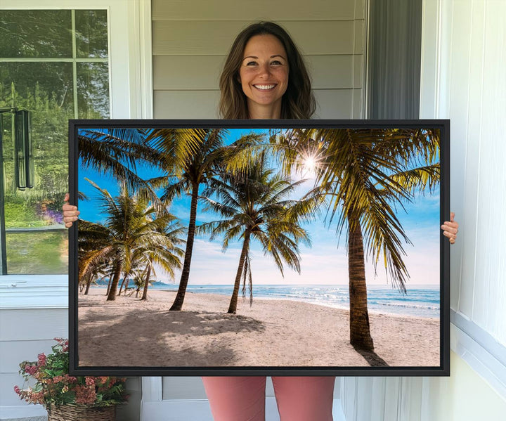 The Palm Beach Tropical Island Canvas Print is perfect wall art for a sunny beach vibe.