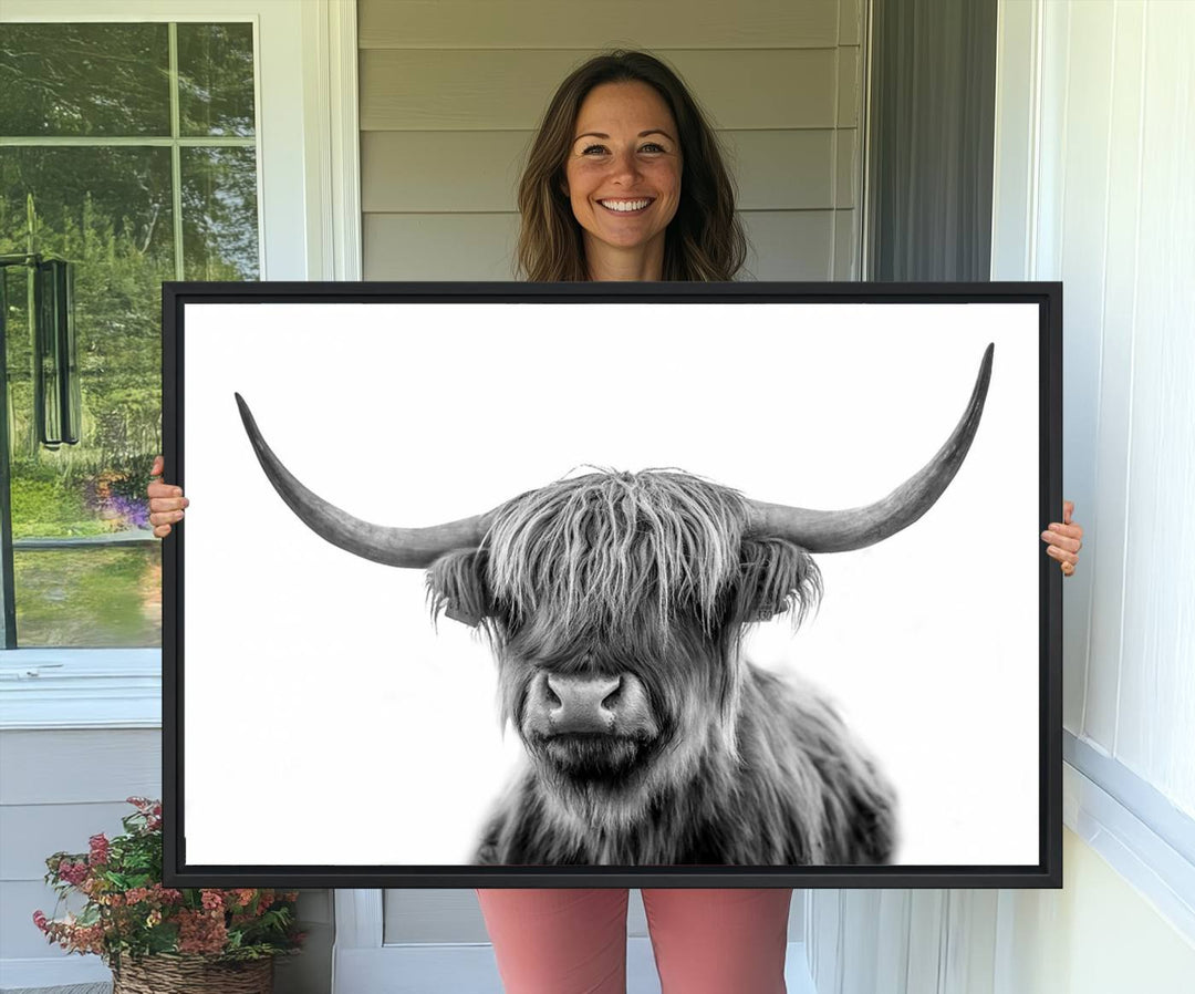 The Grayscale Scottish Highland Cow canvas is a museum-quality piece perfect for your dining room. Enjoy free shipping on this stunning artwork!.