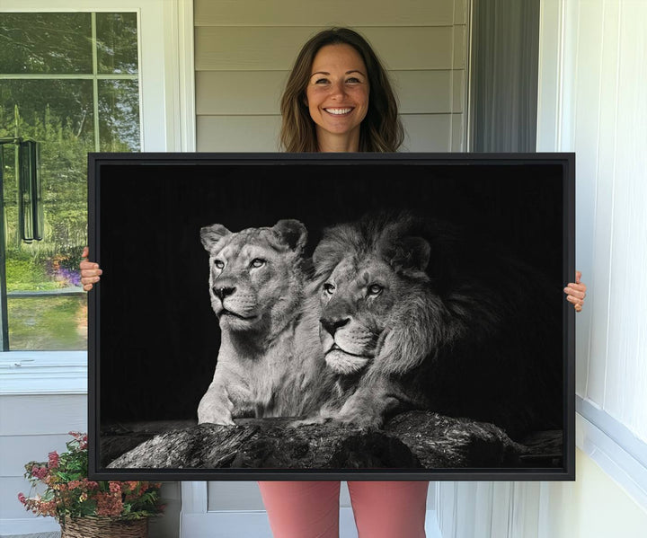 The Lion Couple Canvas Wall Art Print hangs prominently.