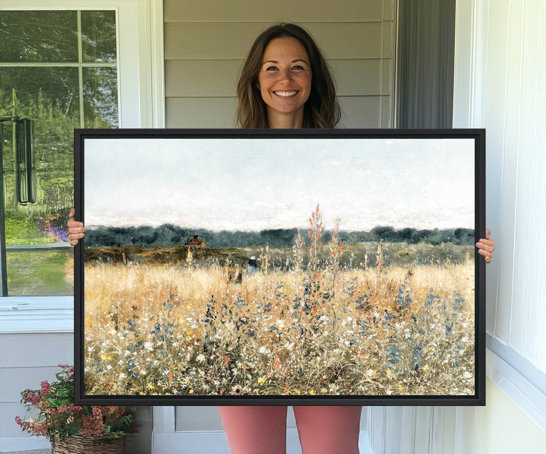 The Wildflower Field Wall Art adds a rustic touch to the space.