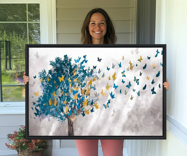 The modern dining room features Tree Butterfly Abstract Wall Art, adding a touch of nature-inspired decor.