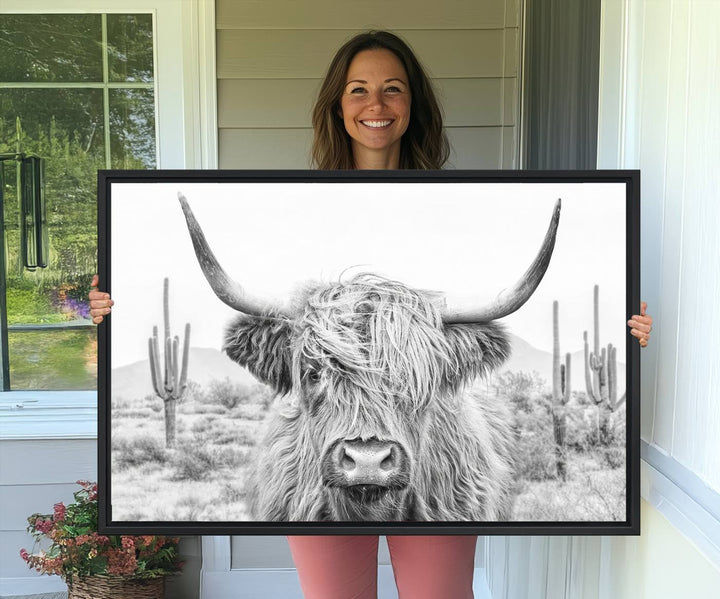 Enhance your kitchen with the Rustic Charm Cow Longhorn Bighorn Wall Art Canvas Print.