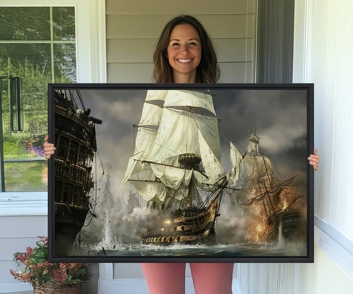 Featuring a dramatic Pirate Ship War Wall Art Canvas Print.