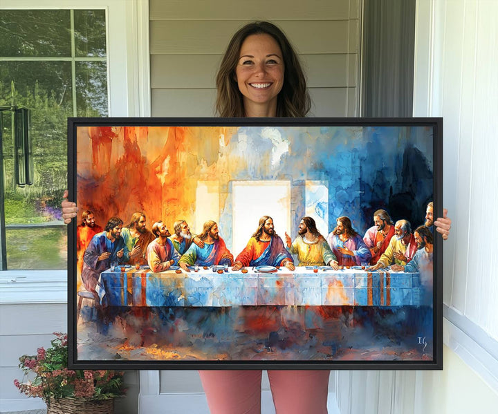 The Abstract Watercolor The Last Supper Wall Art with a gallery finish hangs prominently.