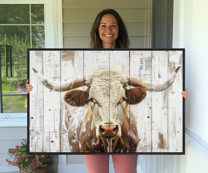 A Western-inspired Rustic Longhorn Bull Wall Art Canvas Set.