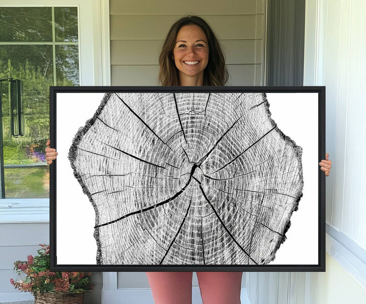 Black and white tree ring art print.