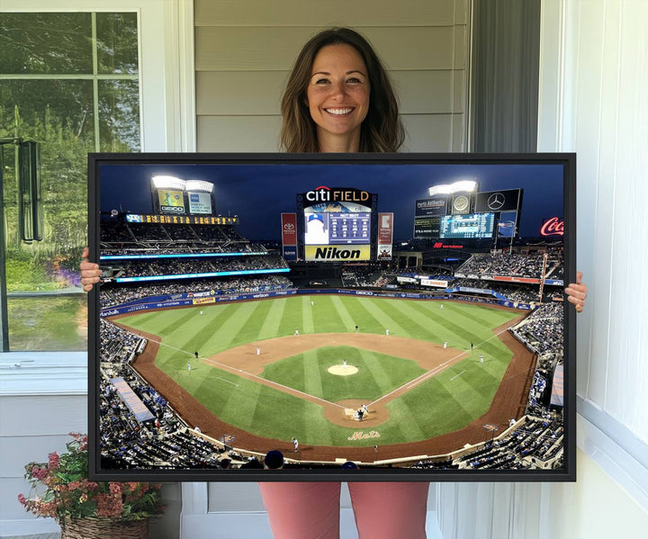 The wall is adorned with a 3-panel Citi Field Wall Art Print, framed for sports-themed decor.