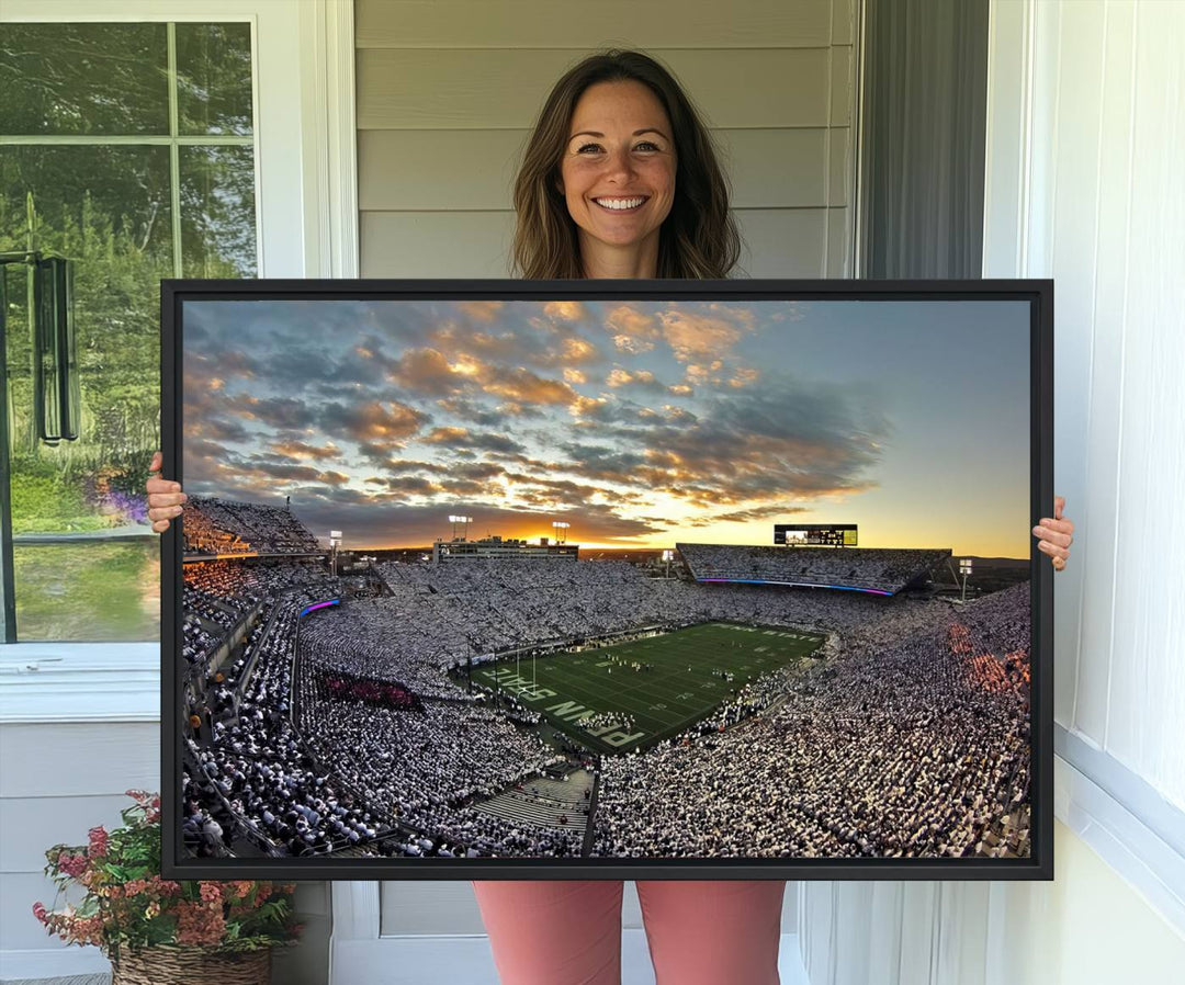 Enhance your dining area with team spirit by mounting the Beaver Stadium Wall Art, capturing sunsets in elegant style.