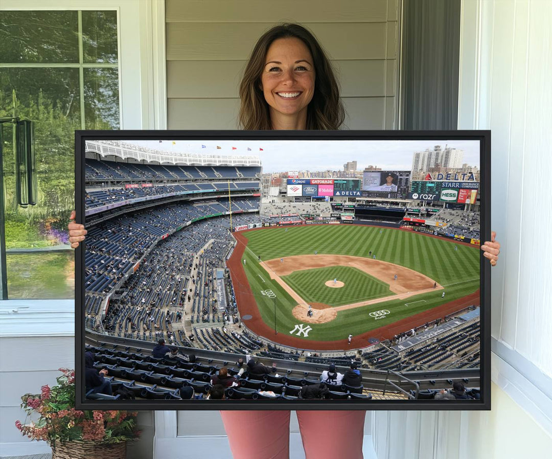 Aerial view of Yankee Stadium filled with fans, showcased on a New York Yankees Stadium Wall Art Canvas Print.