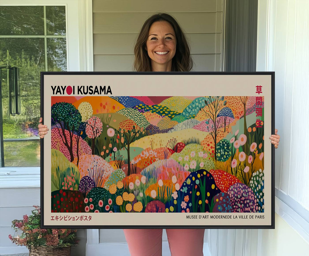 Framed Yayoi Kusama 1986 wall art print.