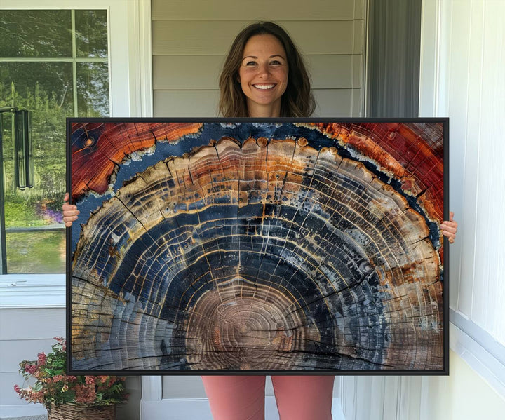 Abstract Tree Ring Wall Art, Colorful Framed Tree Ring Wall Decor, Minimalist Home Canvas Art, Modern Farmhouse Decor