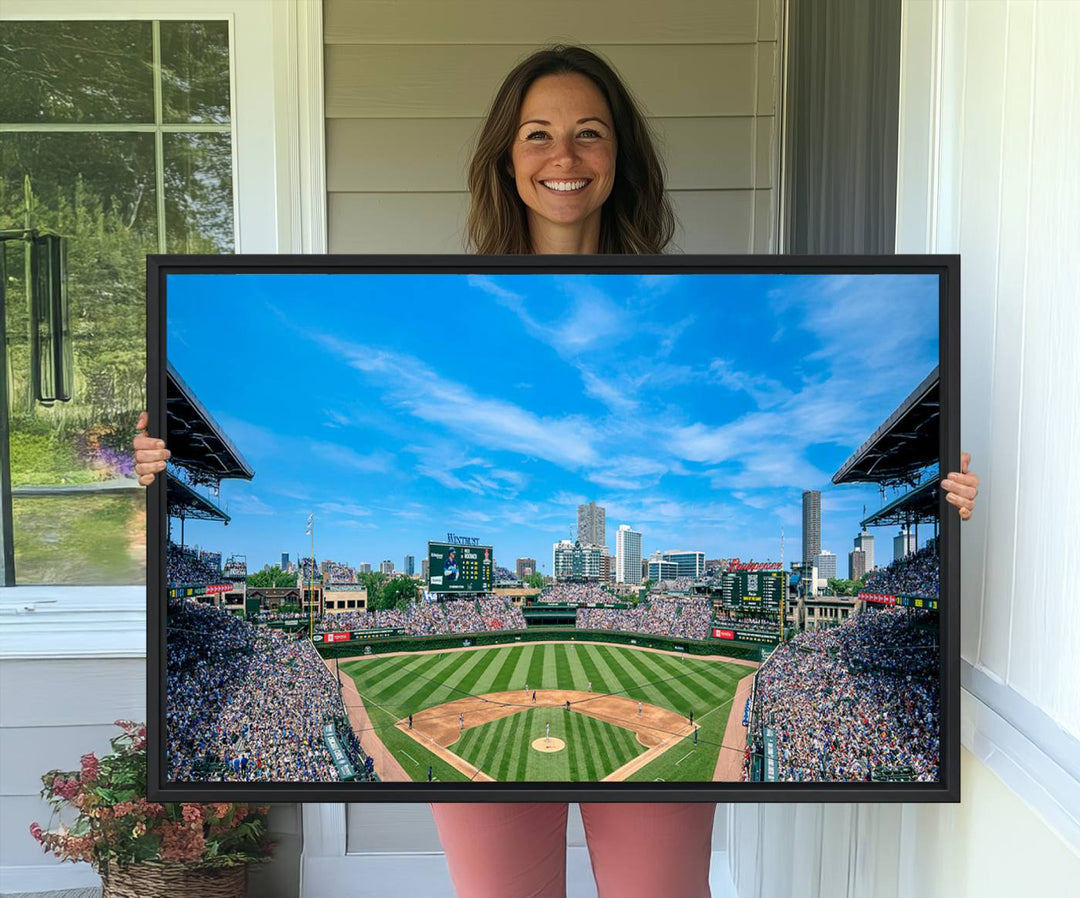 The Wrigley Field Chicago Cubs canvas art, depicting the iconic stadium, is perfect for sports lovers.