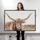 Longhorn Cow Wall Art Canvas Print, Framed Texas Ranch Art Picture Print, Western Bull Perfect County Decor Artwork