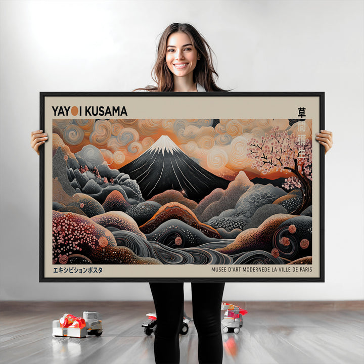 Modern Japanese Wall Art Print Yayoi Kusama Canvas Wall Art Abstract Mount Fuji Canvas Print Japanese Landscape Art Printing