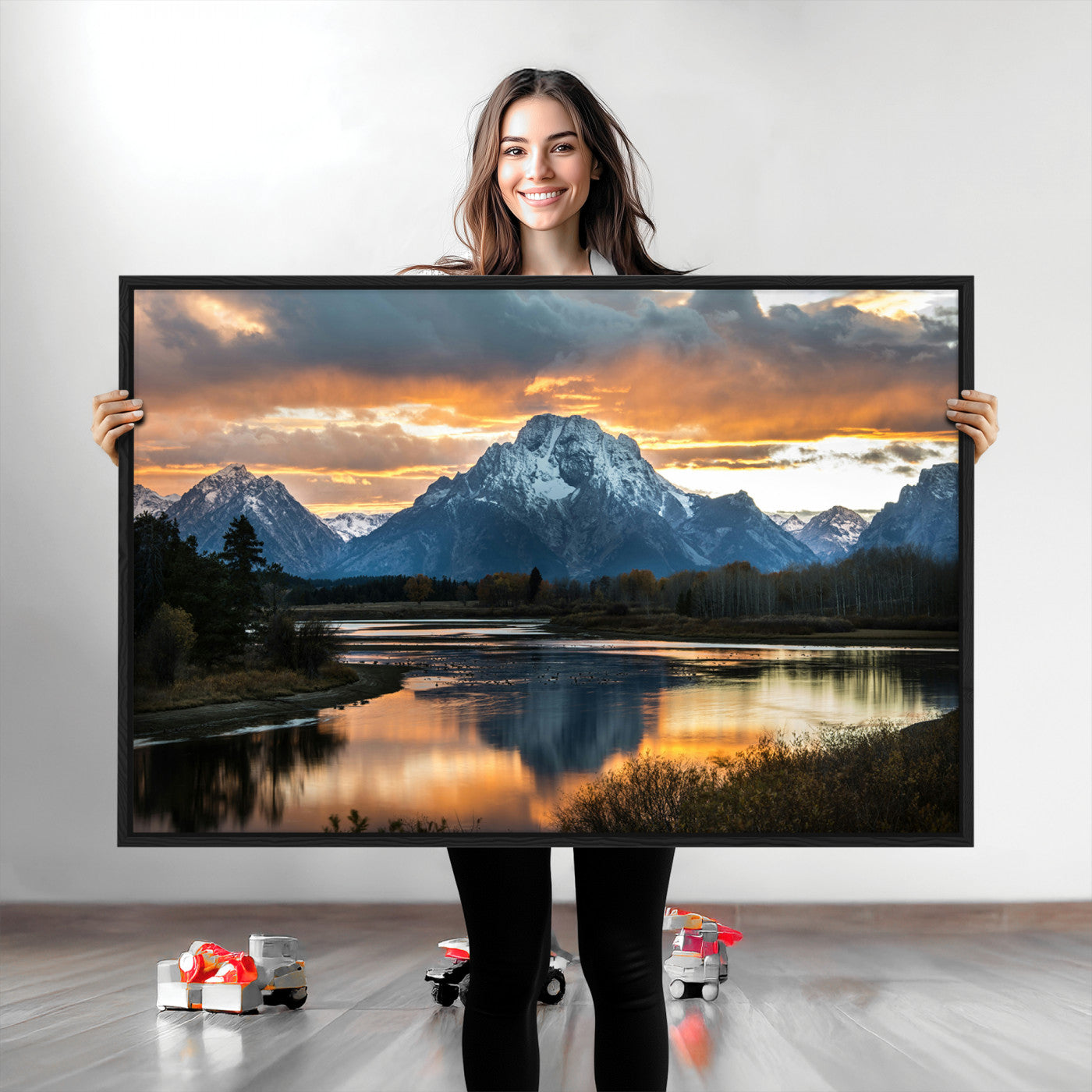 Mountain Sunset Wall Art Canvas Print, Framed Alpine Wilderness Art Picture Print, Golden Hour Perfect Wilderness Decor Artwork