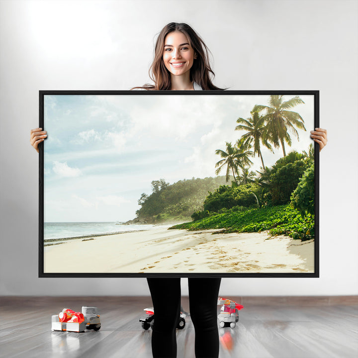 Relaxing Beach Wall Art Canvas Print, Framed Ocean View Art Picture Print, Coastal Serenity Perfect Tropical Coastal Decor Artwork