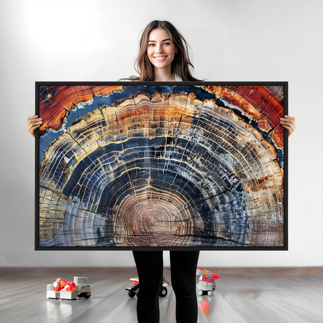 Tree Rings Canvas Wall Art Print, Framed Wood Texture Art Picture Print, Petrified Wood Perfect Modern Rustic Decor Artwork