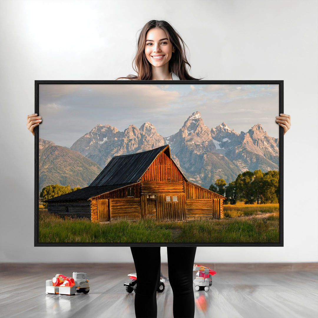 Rustic Barn Wall Art Canvas Print, Framed Western Landscape Art Picture Print, Farmhouse Style Perfect Rustic Farmhouse Decor Artwork