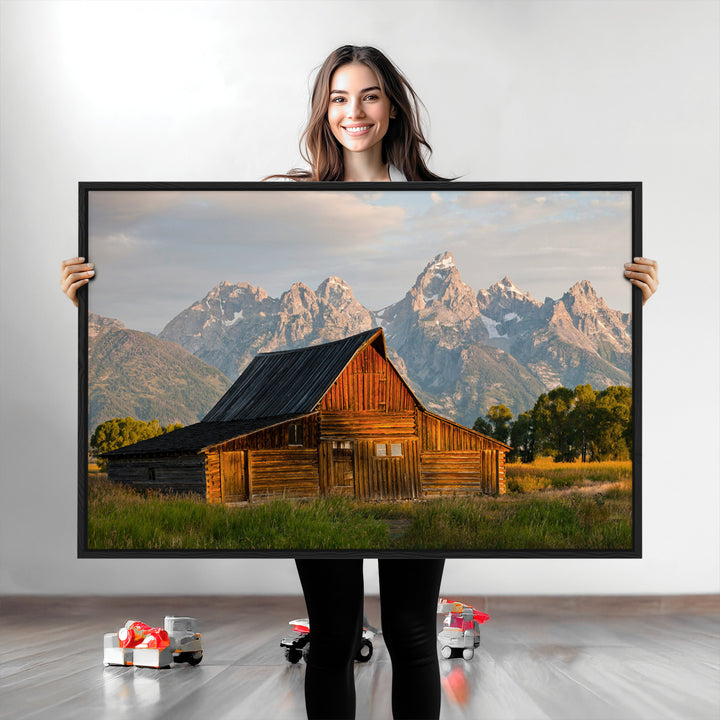 Rustic Barn Wall Art Canvas Print, Framed Western Landscape Art Picture Print, Farmhouse Style Perfect Rustic Farmhouse Decor Artwork