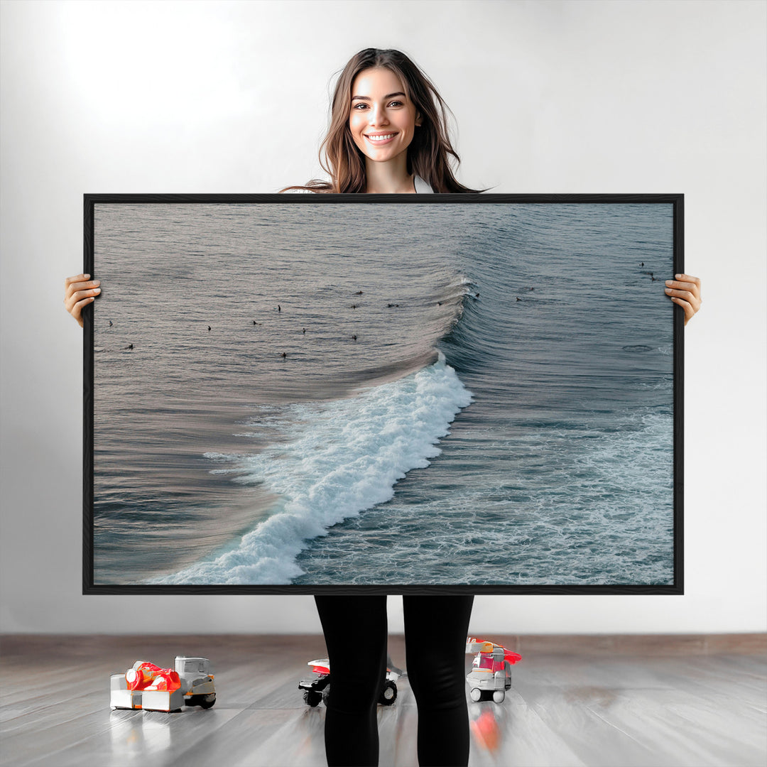 Ocean Waves Wall Art Canvas Print, Framed Coastal Serenity Art Picture Print, Surf Perfect Coastal Decor Artwork