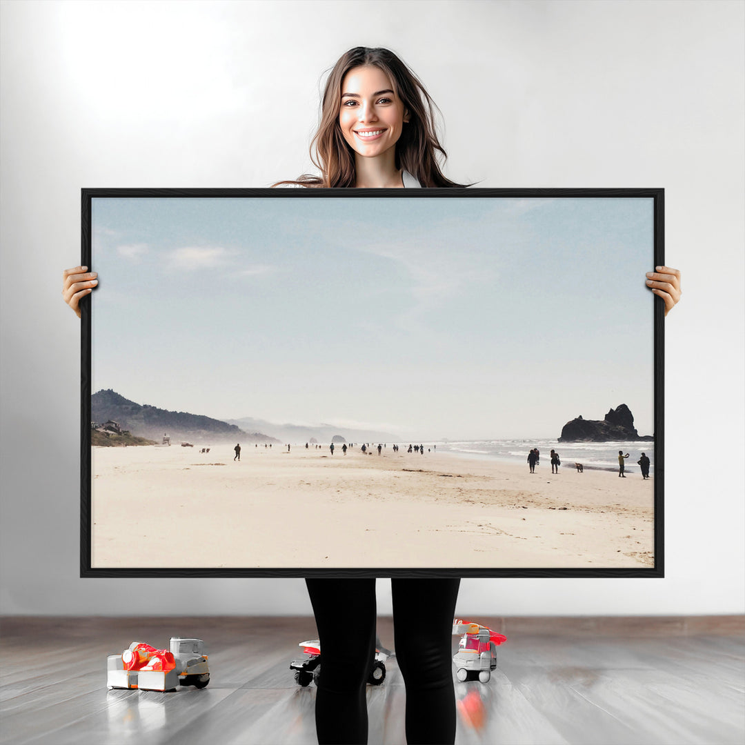 Minimalist Beach Wall Art Canvas Print, Framed Coastal Serenity Art Picture Print, Soft Sand Perfect Coastal Decor Artwork