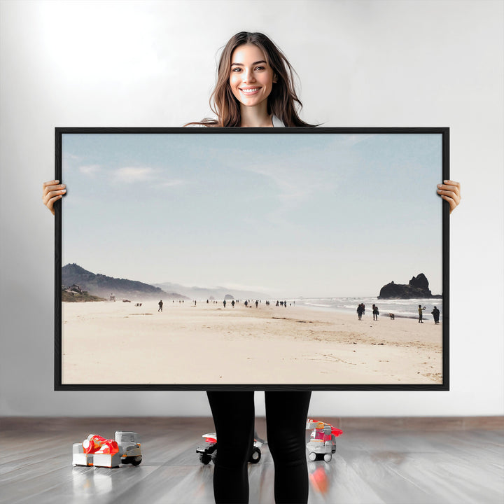 Minimalist Beach Wall Art Canvas Print, Framed Coastal Serenity Art Picture Print, Soft Sand Perfect Coastal Decor Artwork
