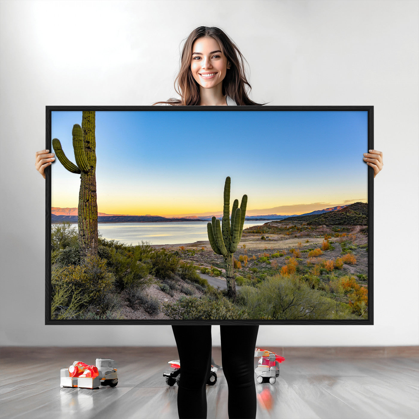 Saguaro Cactus Wall Art Canvas Print, Framed Desert Sunset Art Picture Print, Southwestern Perfect Southwestern Decor Artwork