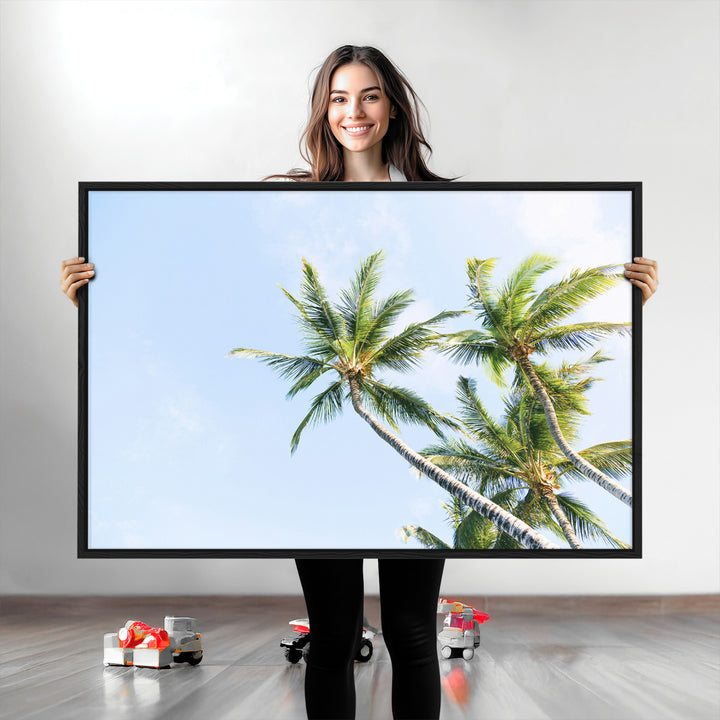Palm Trees Wall Art Canvas Print, Framed Tropical Art Picture Print, Coastal Perfect Tropical Decor Artwork