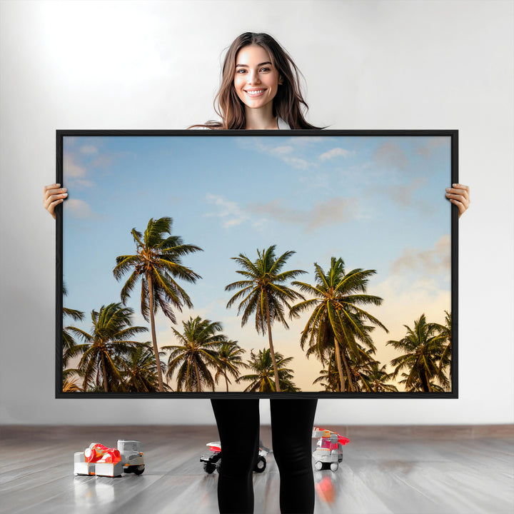 Palms Wall Art Canvas Print, Framed Tropical Art Picture Print, Coastal Perfect Coastal Decor Artwork