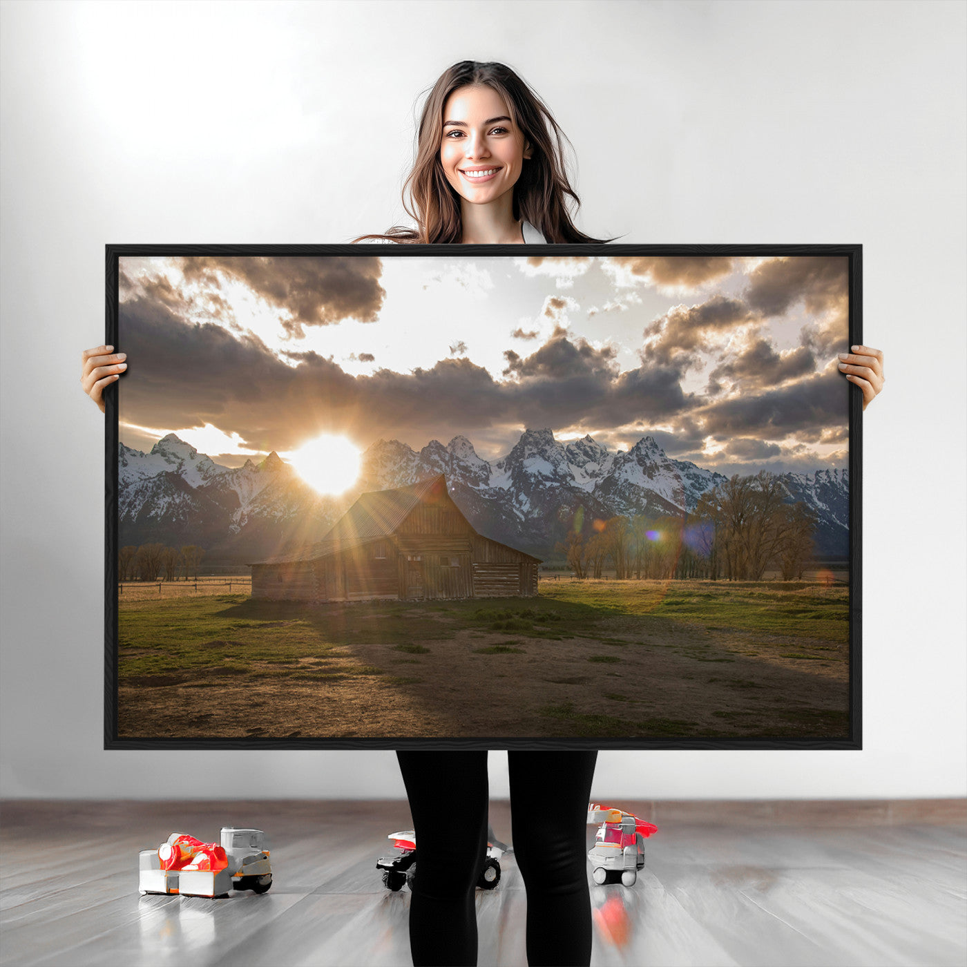 Snowy Peaks Wall Art Canvas Print, Framed Nature Escape Art Picture Print, Rustic Charm Perfect Rustic Western Decor Artwork