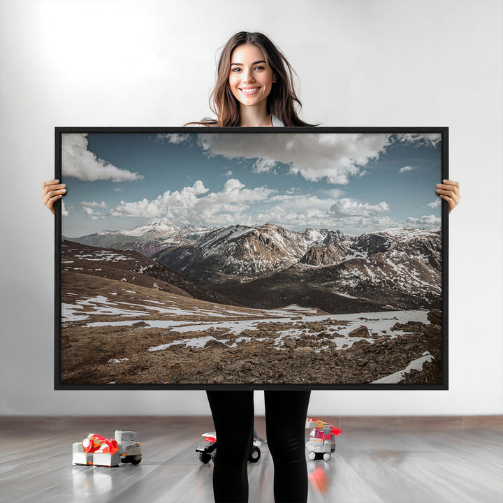 Mountain Landscape Wall Art Canvas Print, Framed Snowy Peaks Art Picture Print, Rugged Highlands Perfect Rustic Adventure Decor Artwork