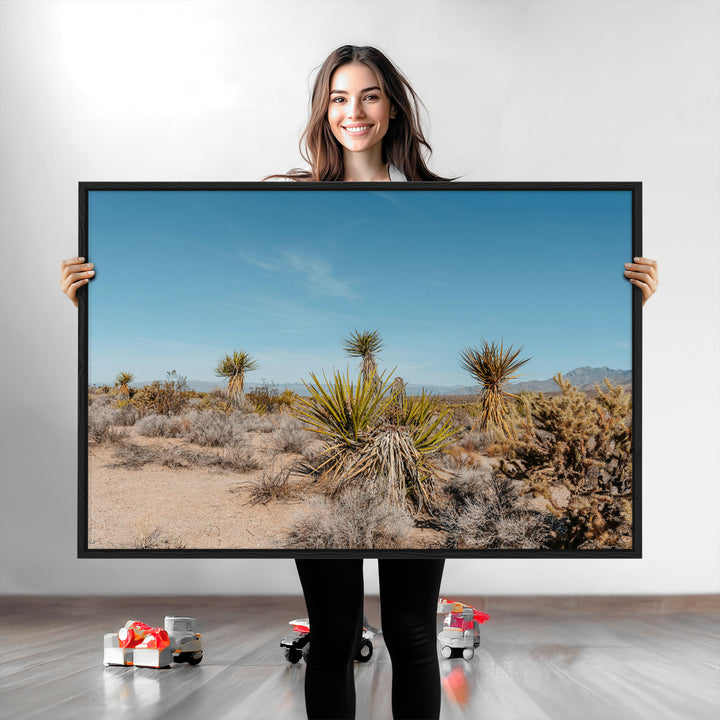 Joshua Tree Wall Art Canvas Print, Desert Landscape Print, Framed Warm Earth Tones Art Print, Large California Southwest Printing