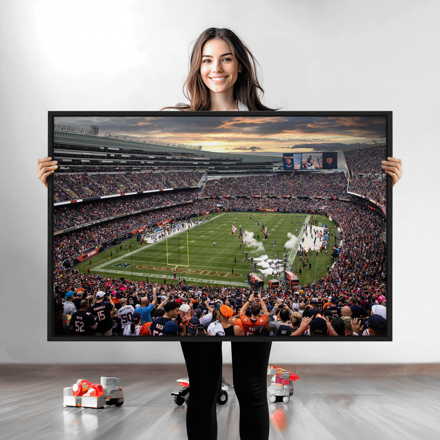 87578930-MGV-CV-36X24-Chicago Bears Soldiers Field Wall Art Canvas Print – Framed Football Stadium Artwork for Sports Fans, Soldier Field Skyline Canvas Decor for Game Room or Man Cave