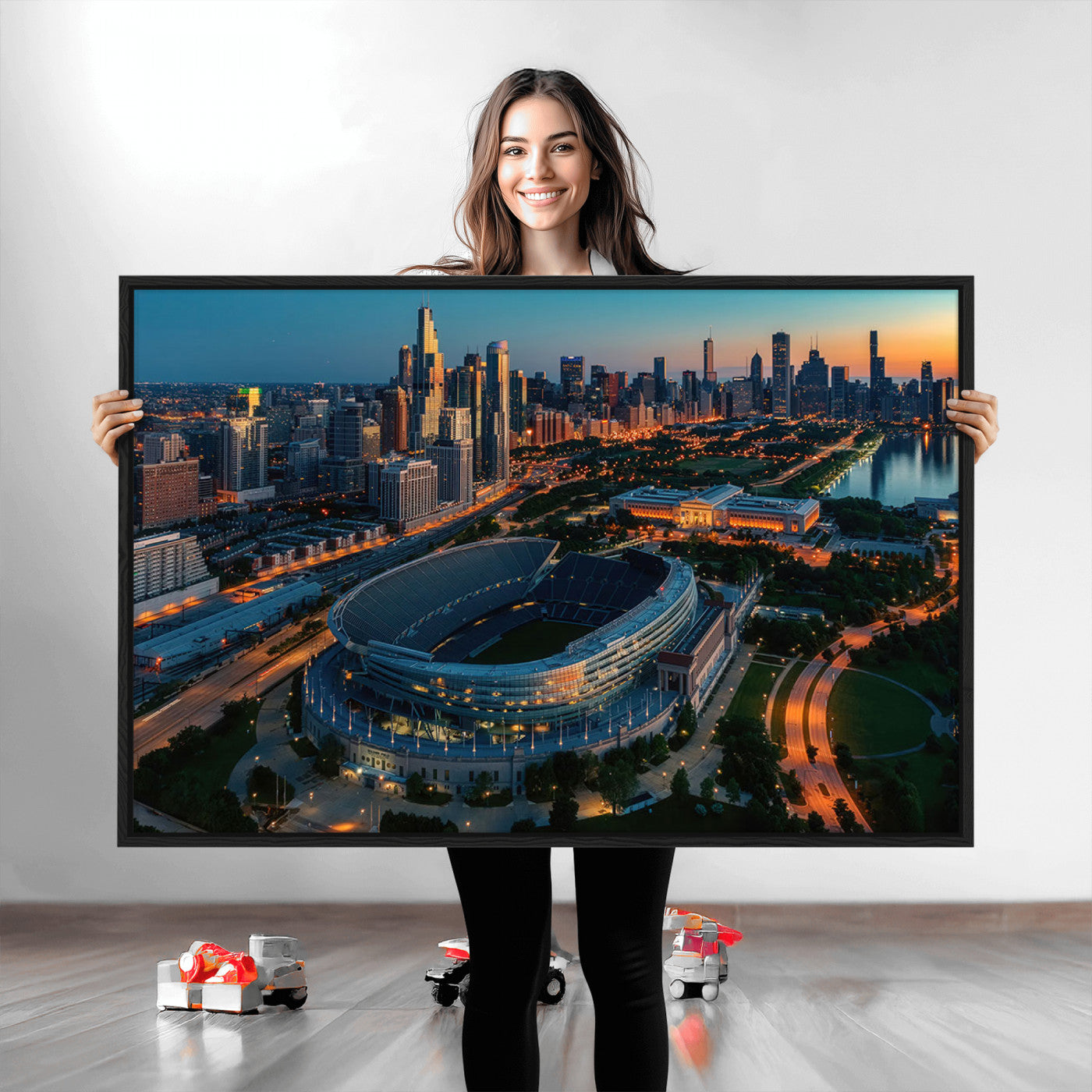 36690345-MGV-CV-36X24-Chicago Bears Soldiers Field Wall Art Canvas Print – Framed Football Stadium Artwork for Sports Fans, Soldier Field Skyline Canvas Decor for Game Room or Man Cave