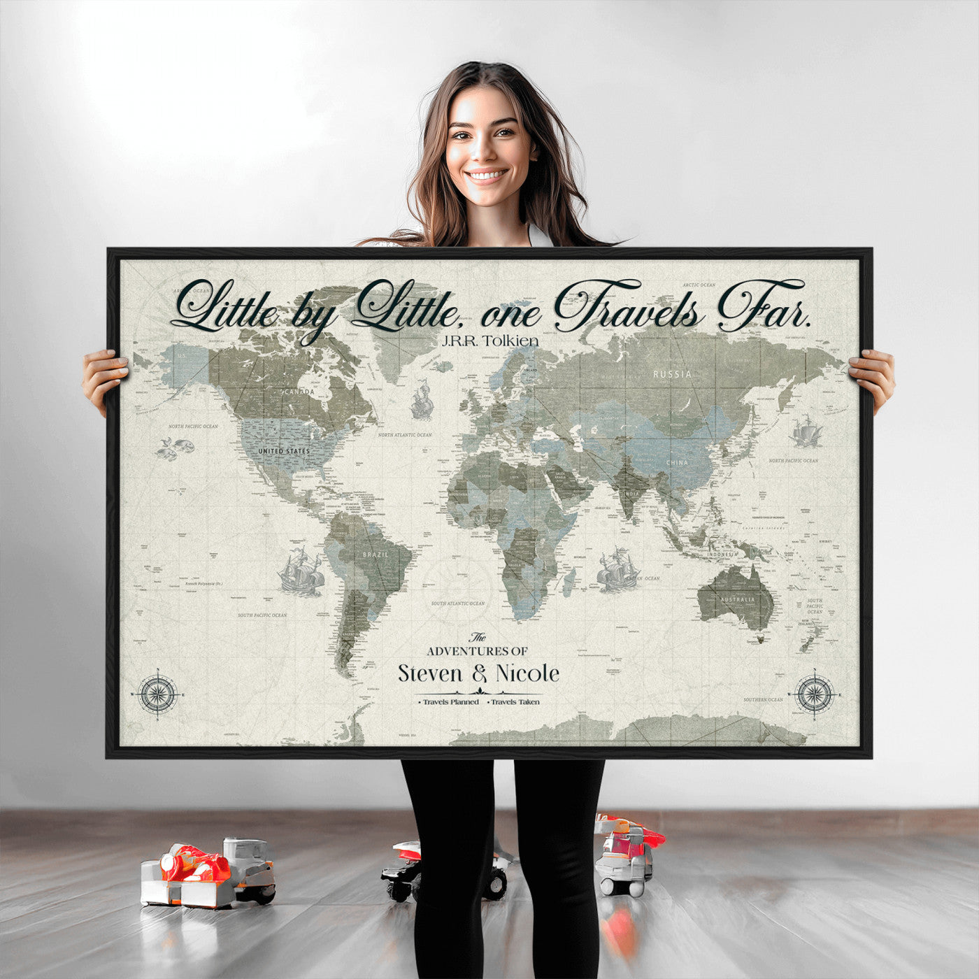 72081300-MGV-CV-36X24-Custom Push Pin World Map Wall Canvas Print – Personalized Travel Tracker with Pins – Framed Large Multi-Size Canvas for Home Office Decor