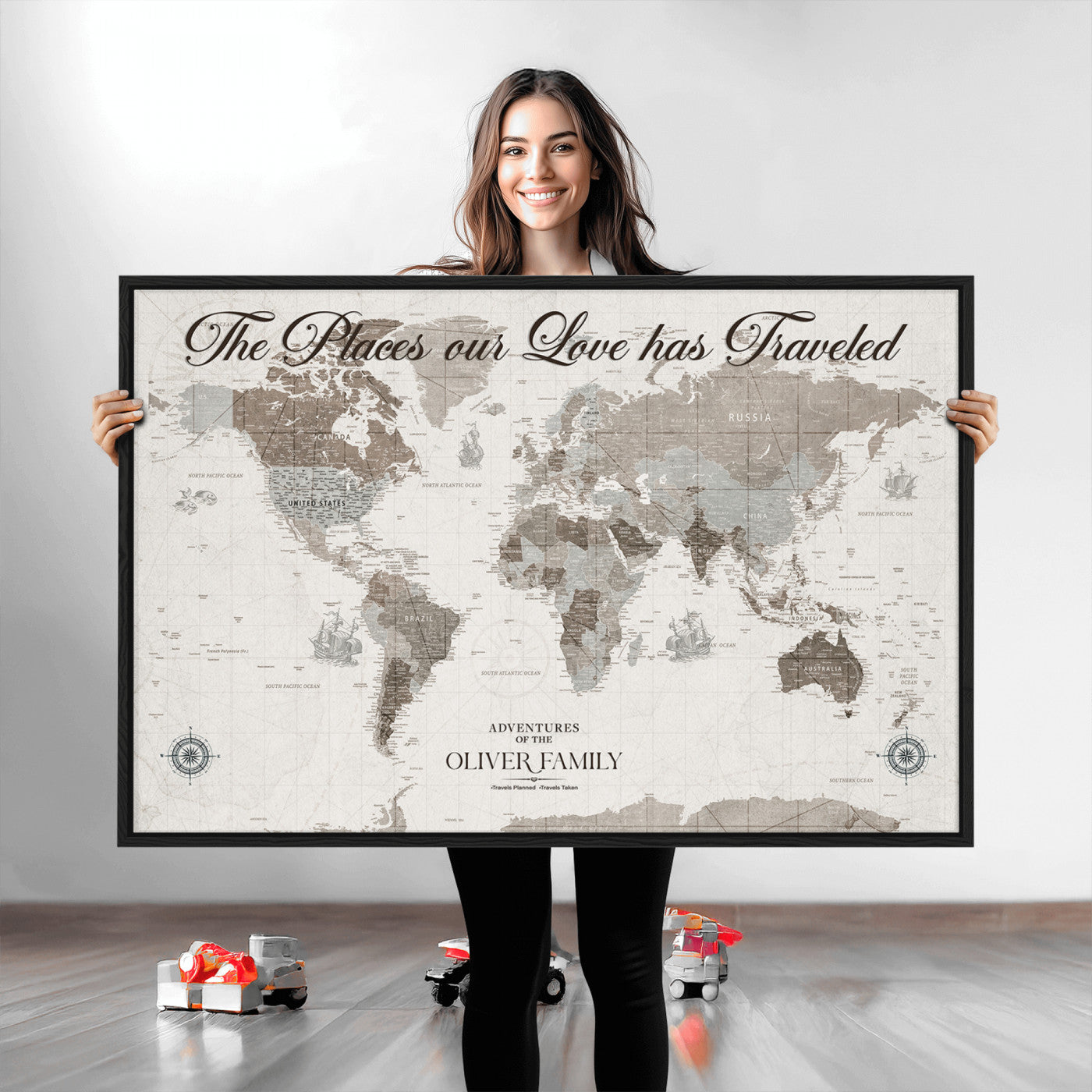 88245481-MGV-CV-36X24-Custom Push Pin World Map Wall Canvas Print – Personalized Travel Tracker with Pins – Framed Large Multi-Size Canvas for Home Office Decor