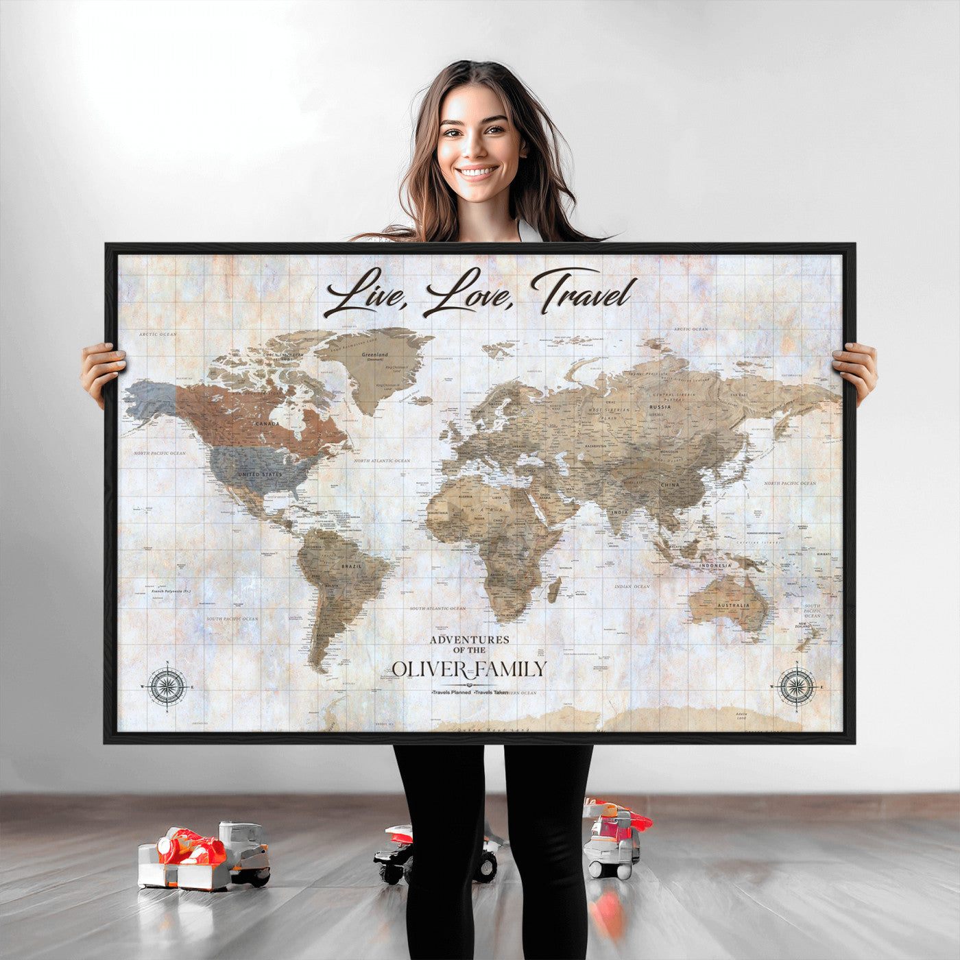 76256172-MGV-CV-36X24-Custom Push Pin World Map Wall Canvas Print – Personalized Travel Tracker with Pins – Framed Large Multi-Size Canvas for Home Office Decor