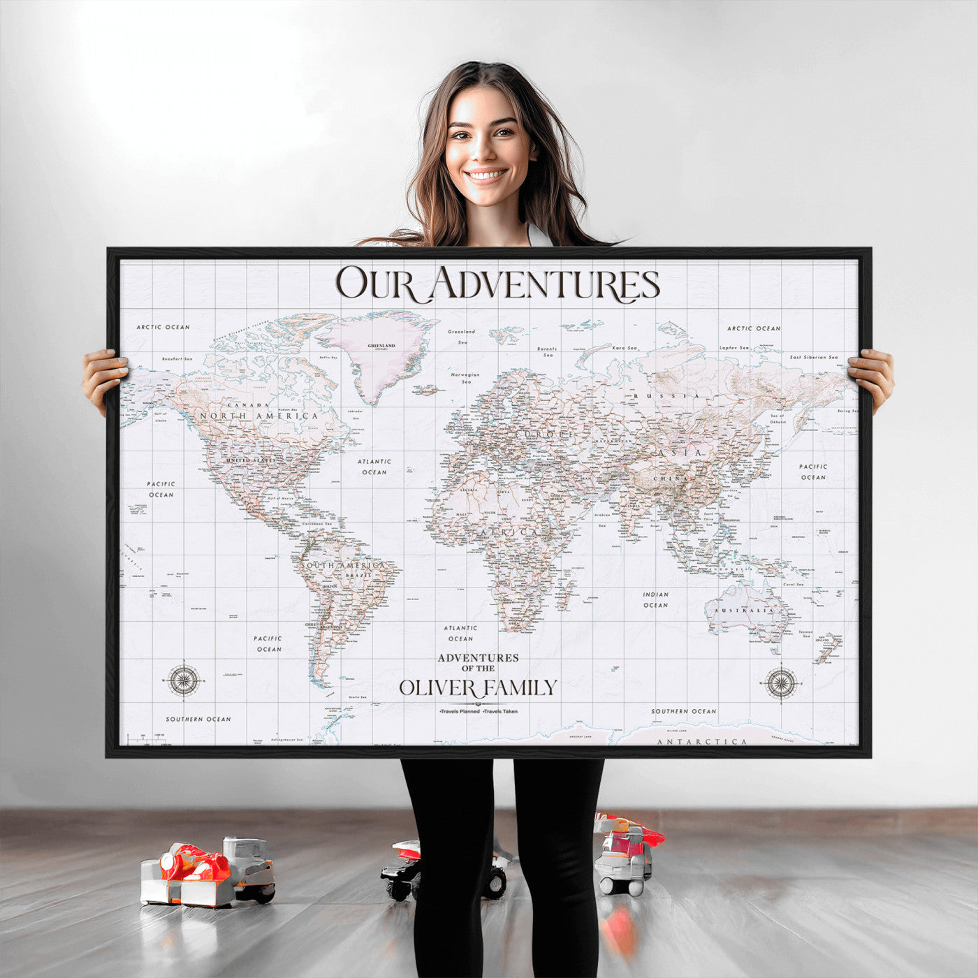 40041157-MGV-CV-36X24-Custom Push Pin World Map Wall Canvas Print – Personalized Travel Tracker with Pins – Framed Large Multi-Size Canvas for Home Office Decor