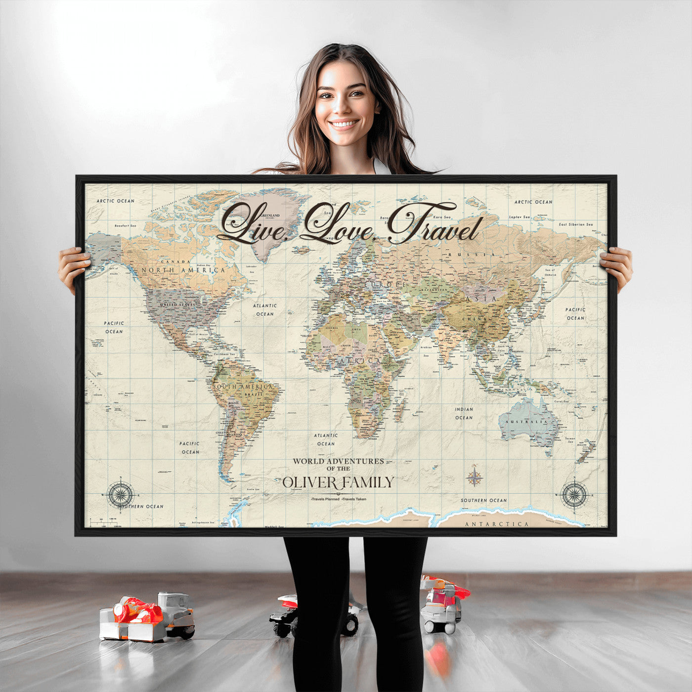 49563244-MGV-CV-36X24-Custom Push Pin World Map Wall Canvas Print – Personalized Travel Tracker with Pins – Framed Large Multi-Size Canvas for Home Office Decor