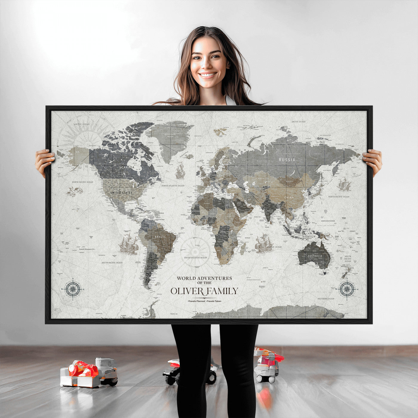 24596128-MGV-CV-36X24-Custom Push Pin World Map Wall Canvas Print – Personalized Travel Tracker with Pins – Framed Large Multi-Size Canvas for Home Office Decor