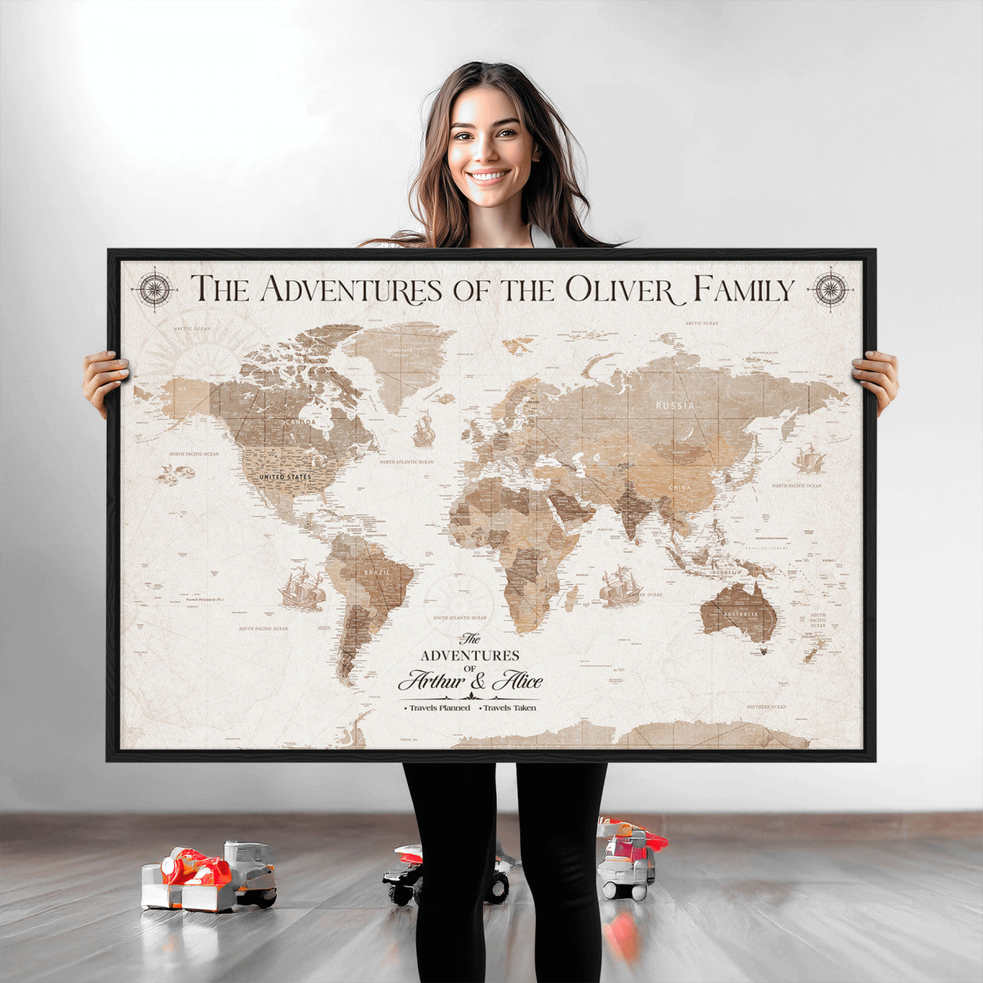 58395047-MGV-CV-36X24-Custom Push Pin World Map Wall Canvas Print – Personalized Travel Tracker with Pins – Framed Large Multi-Size Canvas for Home Office Decor