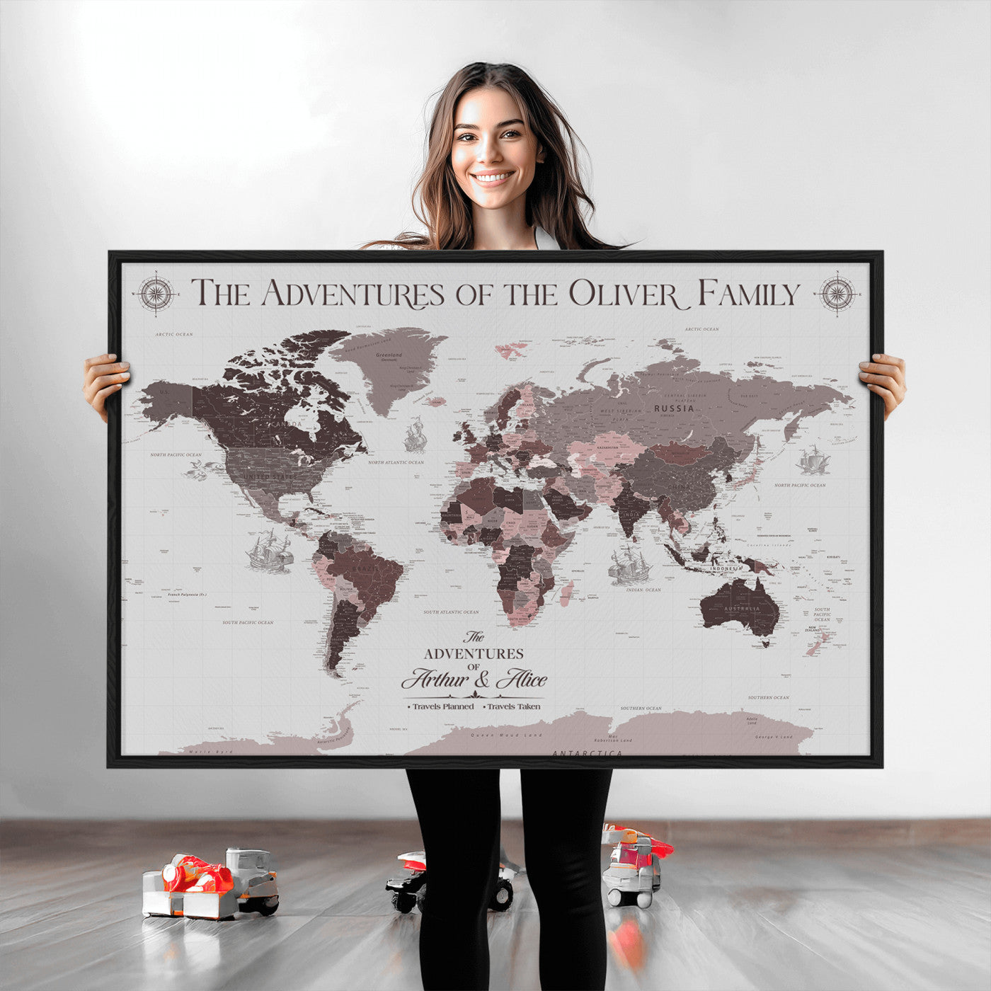 43789856-MGV-CV-36X24-Custom Push Pin World Map Wall Canvas Print – Personalized Travel Tracker with Pins – Framed Large Multi-Size Canvas for Home Office Decor