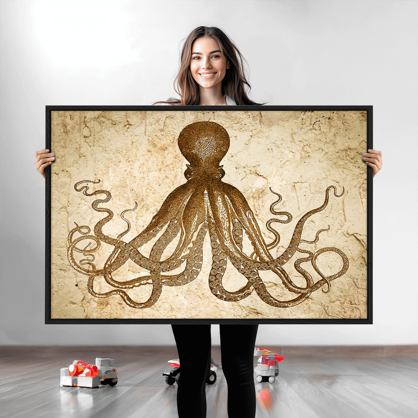 96154-MGV-CV-36X24-Sepia Octopus Wall Art Abstract Animal Canvas Print