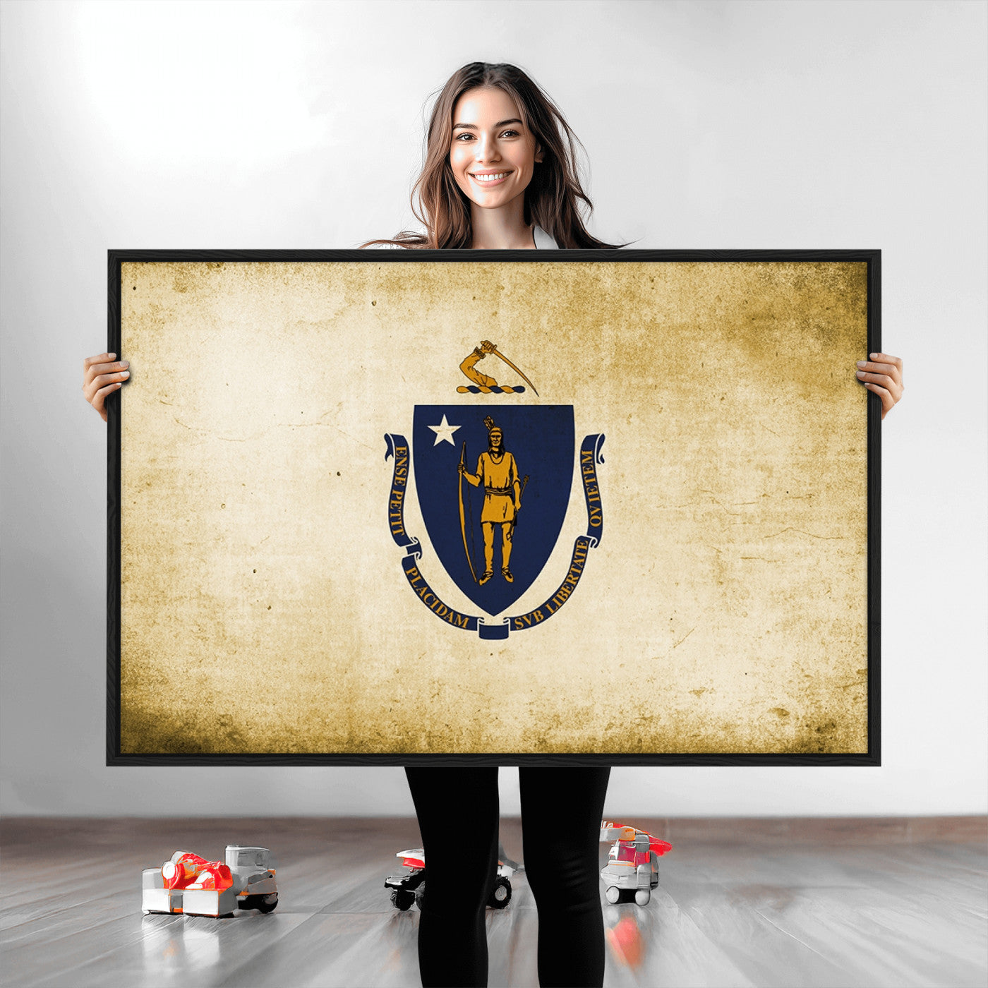 37316-MGV-CV-36X24-Massachusetts Flag Wall Art Canvas Print