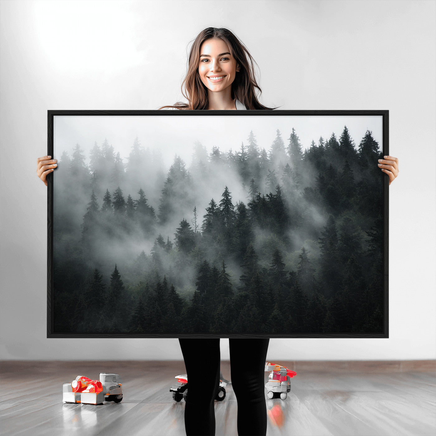 52359-MGV-CV-36X24-Foggy Forest Wall Art Canvas Print | 3 Panel Large Misty Landscape for Dining Room, Office, or Living Room | Ready to Hang Nature Deco