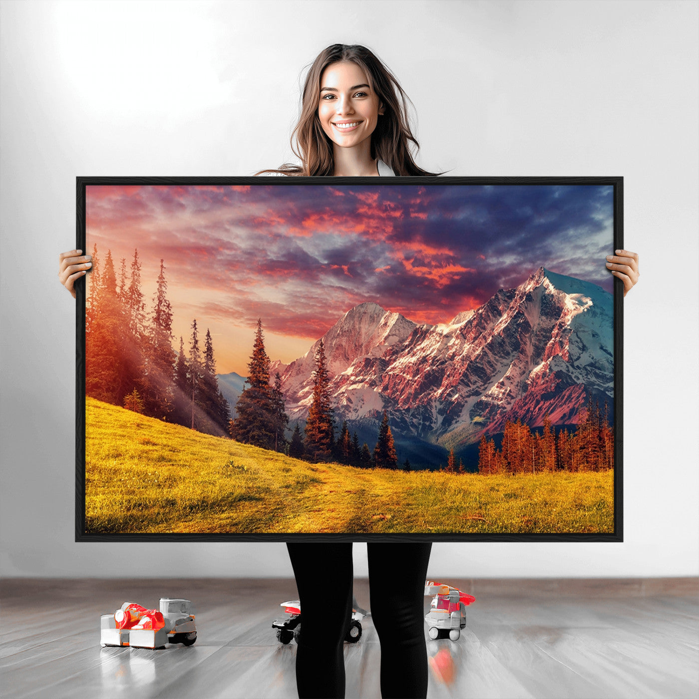 48448-MGV-CV-36X24-Mountain and Daylight Red Sunset Wall Art Canvas Print