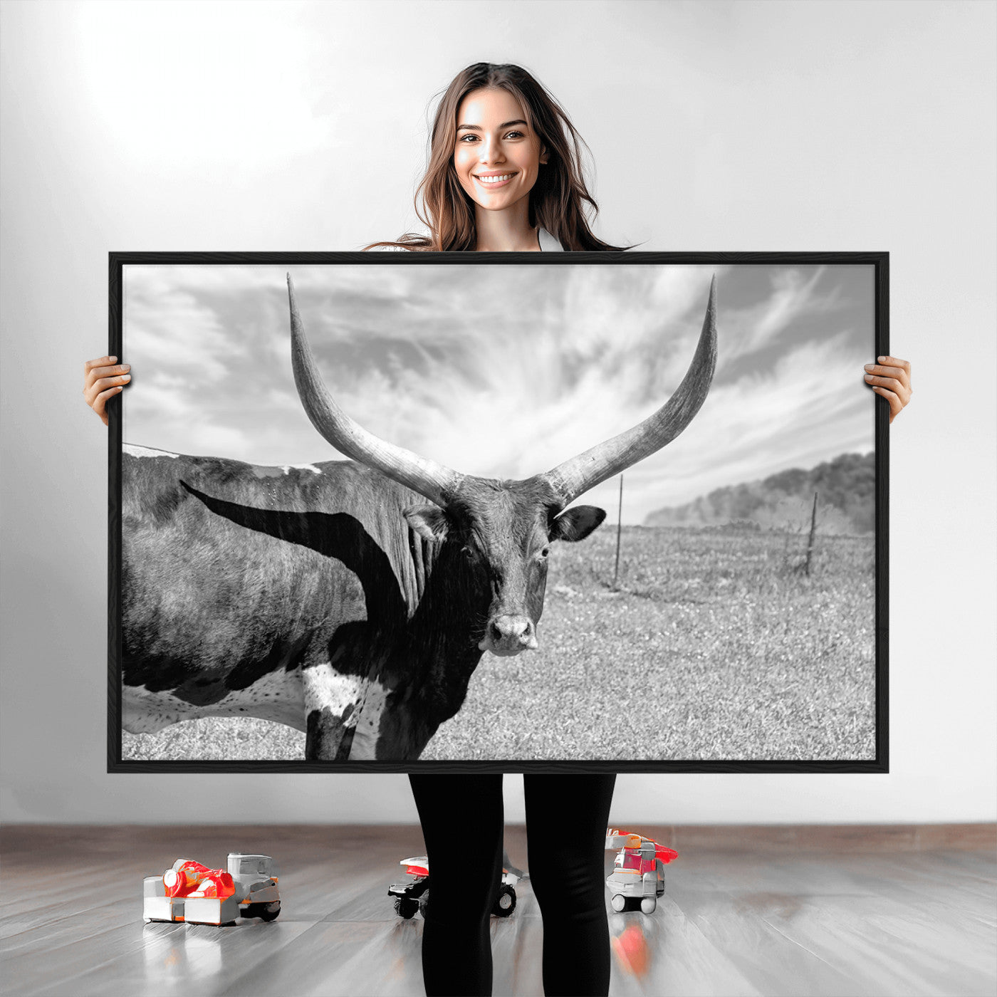 30017-MGV-CV-36X24-Cattle Wall Art Longhorn Cow Canvas Print