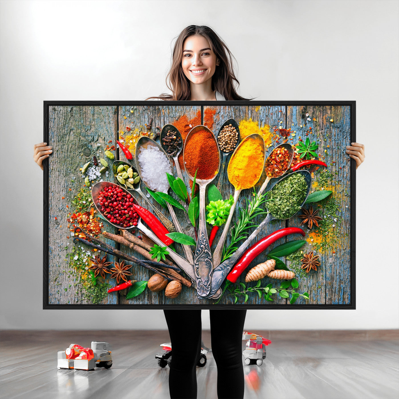 20619-MGV-CV-36X24-Spoonful of Spices Cooking Wall Art Canvas Print - Vibrant Kitchen Decor Triptych – Culinary Art Print for Dining Room or Kitchen – Ready to