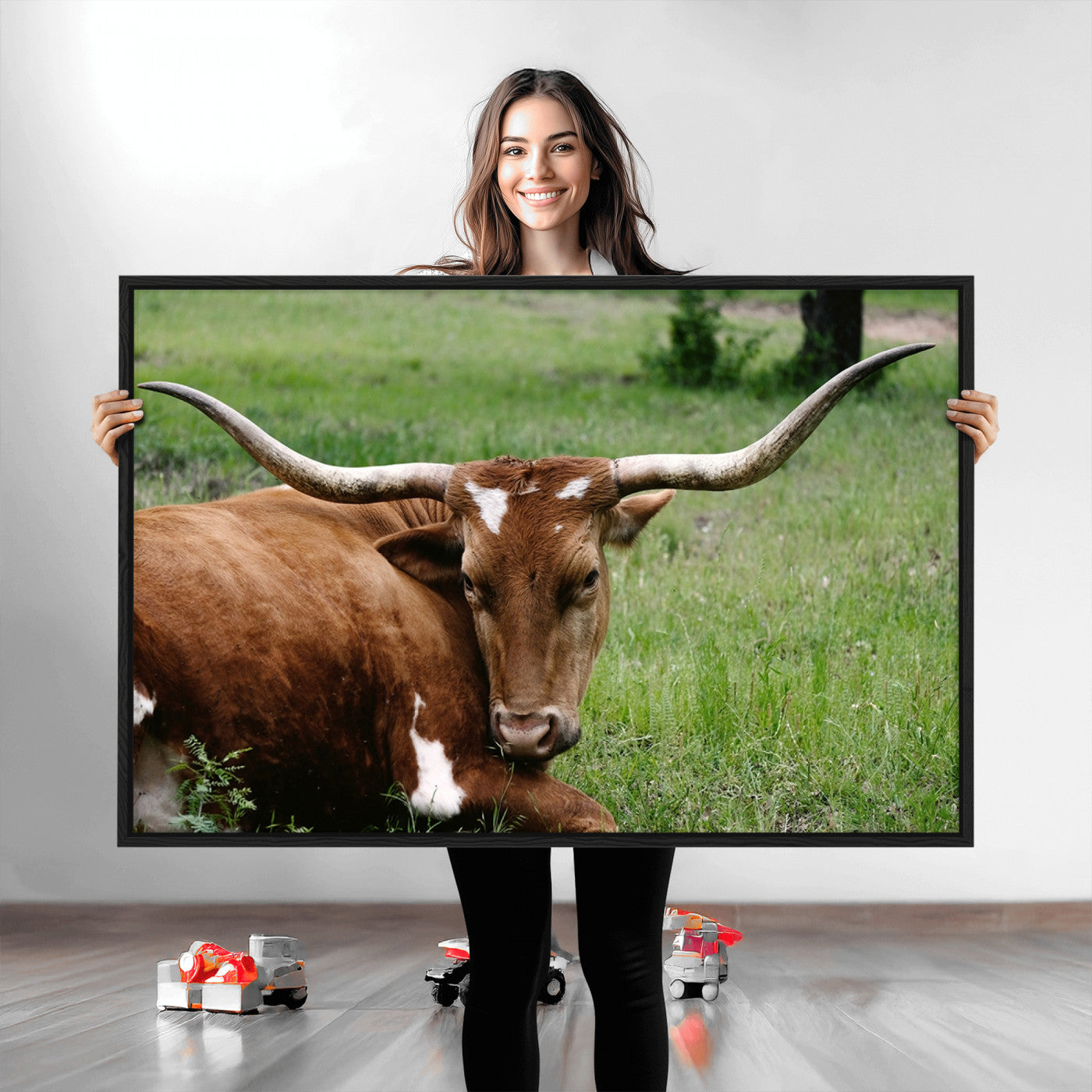 45997-MGV-CV-36X24-Longhorn Cow Animal Wall Art Canvas Print